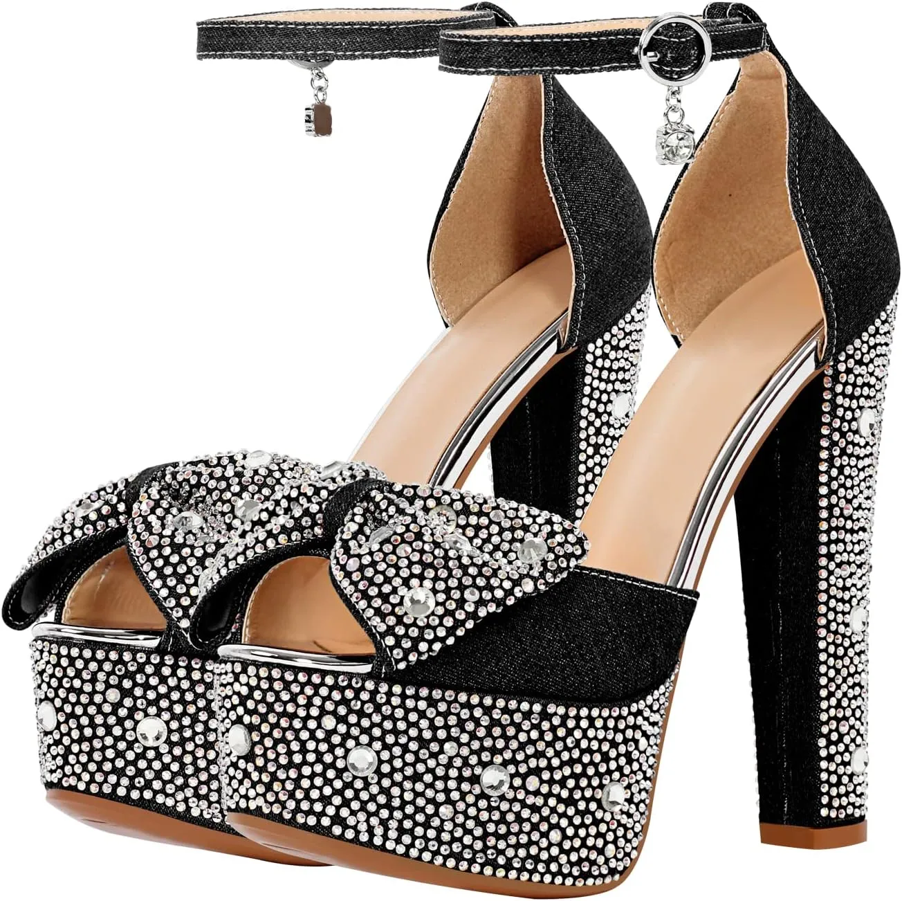 LISHAN Women's Round Open Toe Platform Clear High Heel Zip Up Sandals