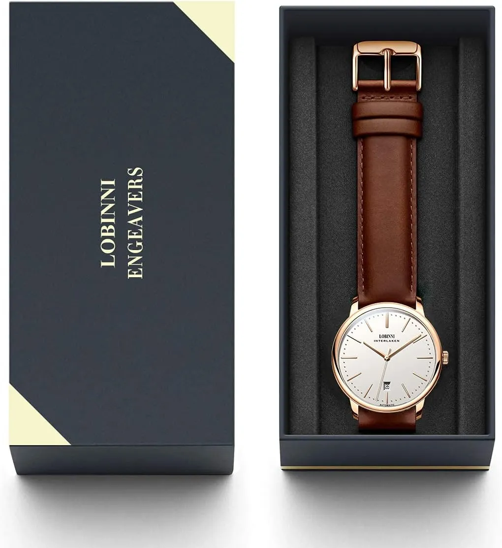 LOBINNI Men's Fashion Minimalist Wrist Watch Analog Date with Leather Band