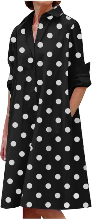 Long Sleeve Boho Maxi Dresses for Women 2024 Trendy Swiss Dot Button Down Dress Causal Bohemian Dress with Pockets