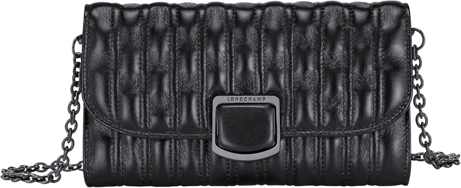 Longchamp Brioche Leather Crossbody Wallet-On-Chain, Black