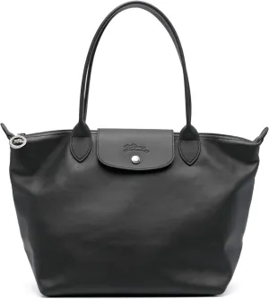 Longchamp Le Pliage Medium Tote Leather Shoulder Bag, Black