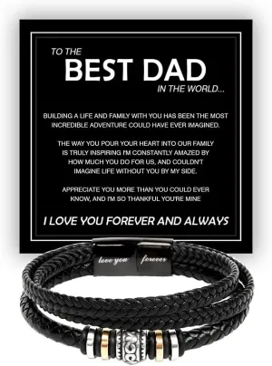 Love You Forever Leather Bracelet for Dad – Cross Charm Wristband with Message Card – Meaningful Father's Day or Birthday Gift from Son or Daughter (Version 2)