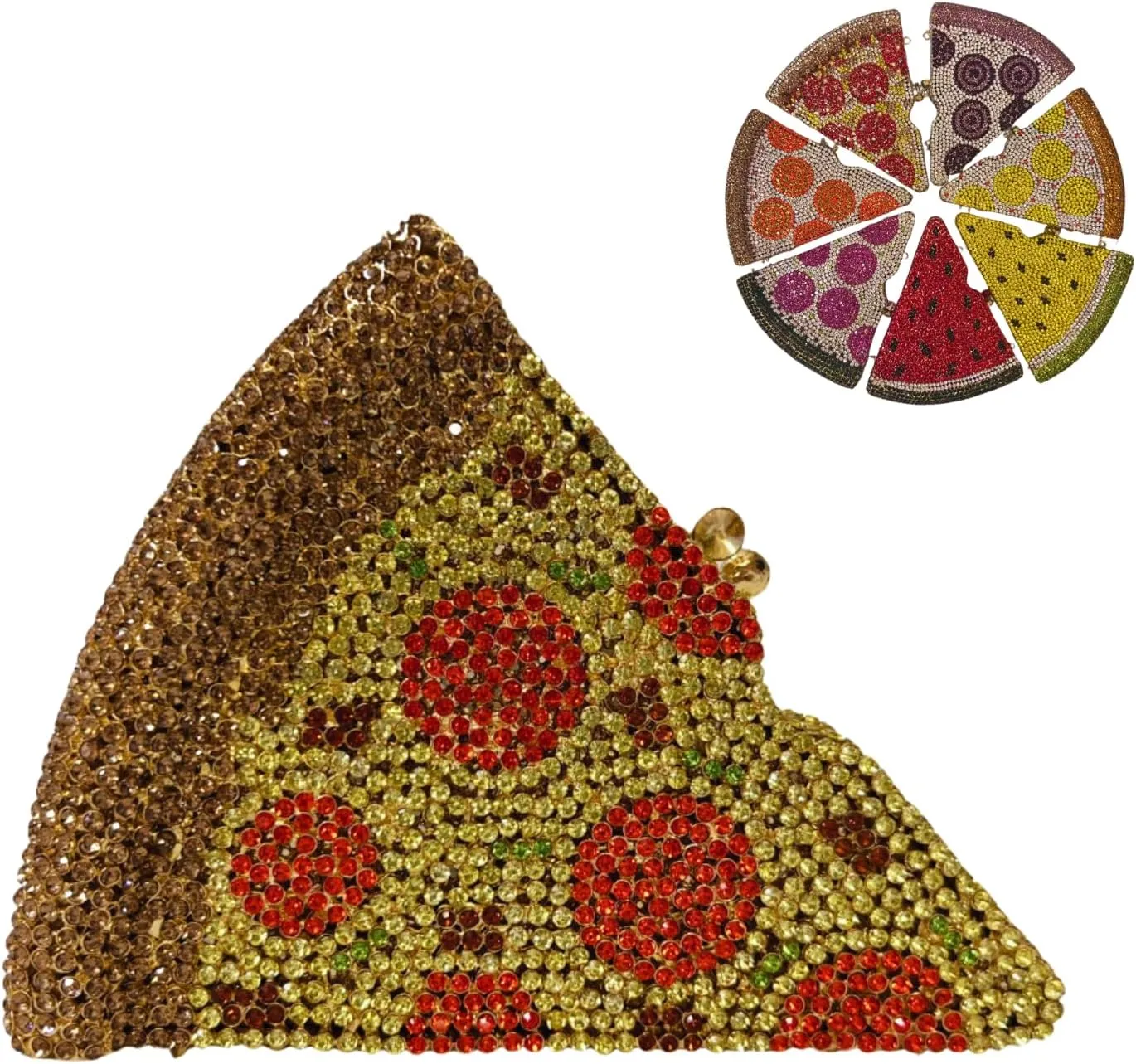 Luxury Novelty Pizza Shaped Rhinestone Evening Bag for Women Funny Pizza Crystal Clutch Purse for Party Prom
