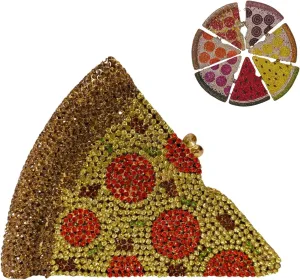 Luxury Novelty Pizza Shaped Rhinestone Evening Bag for Women Funny Pizza Crystal Clutch Purse for Party Prom