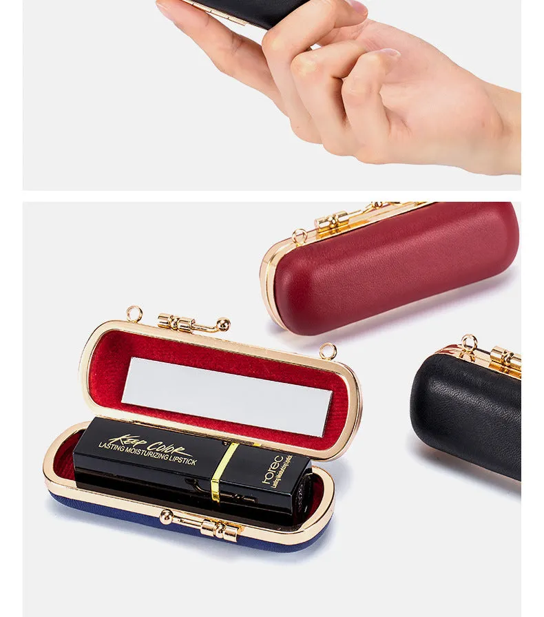 Luxury Sheepskin Mini Lipstick Case – Portable Cosmetic Box with Mirror