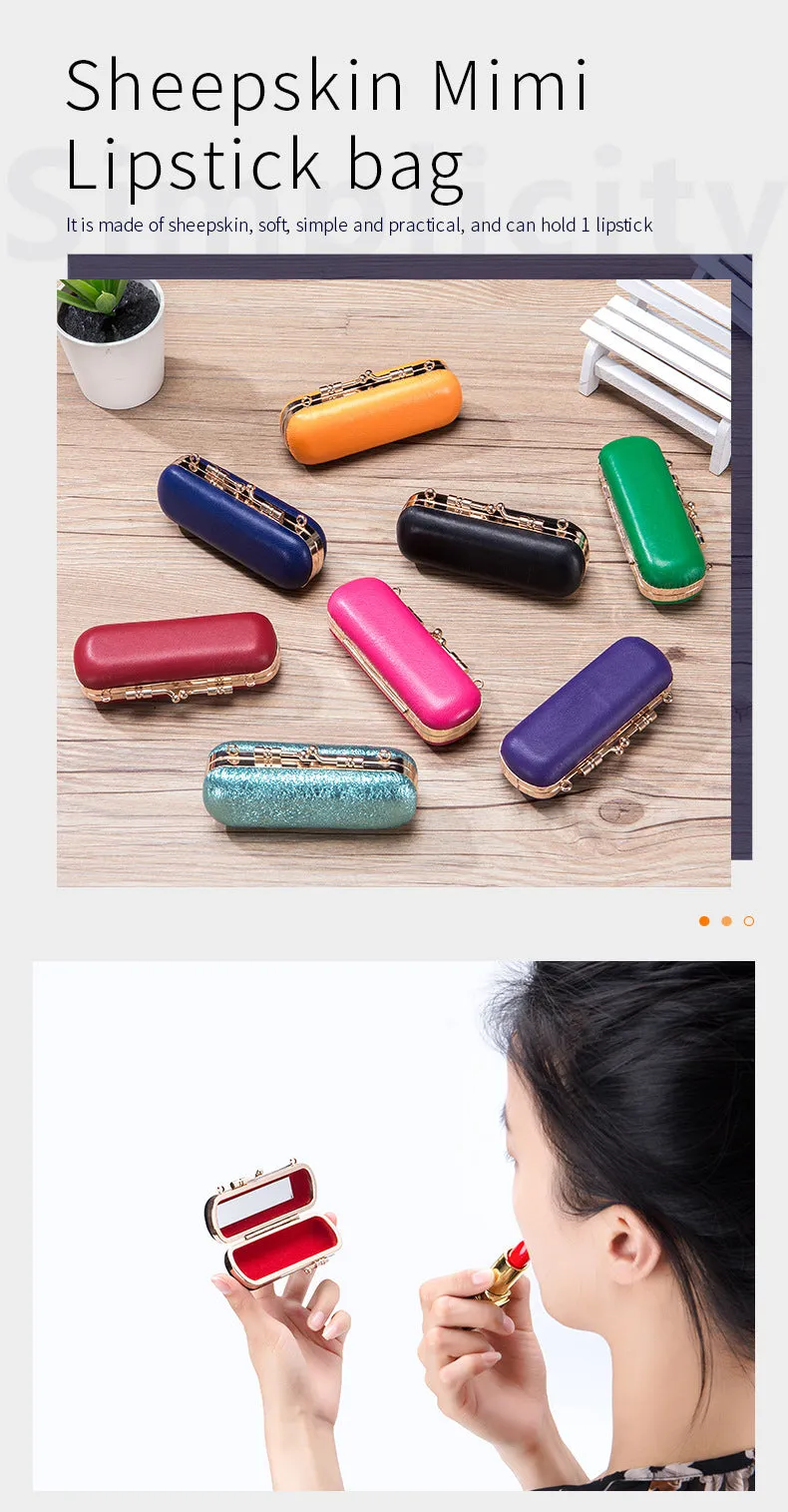 Luxury Sheepskin Mini Lipstick Case – Portable Cosmetic Box with Mirror