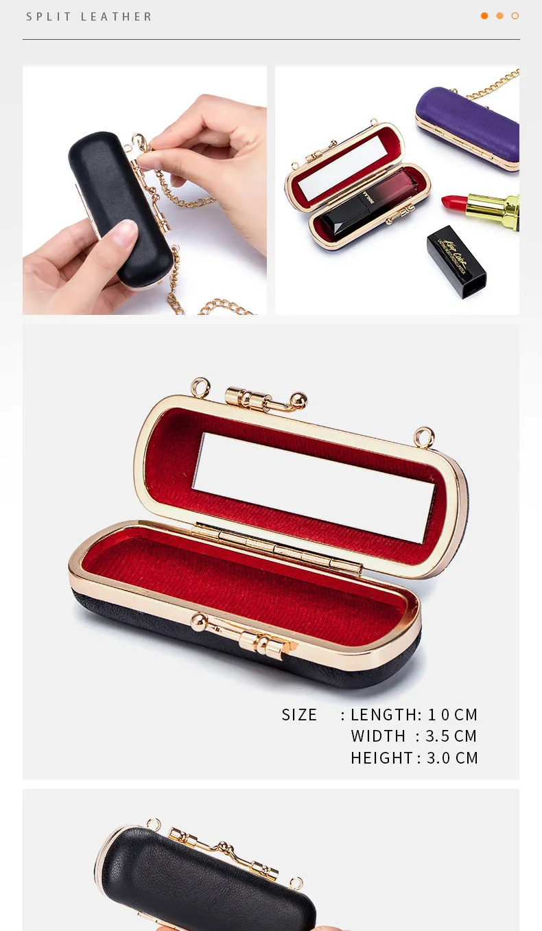 Luxury Sheepskin Mini Lipstick Case – Portable Cosmetic Box with Mirror