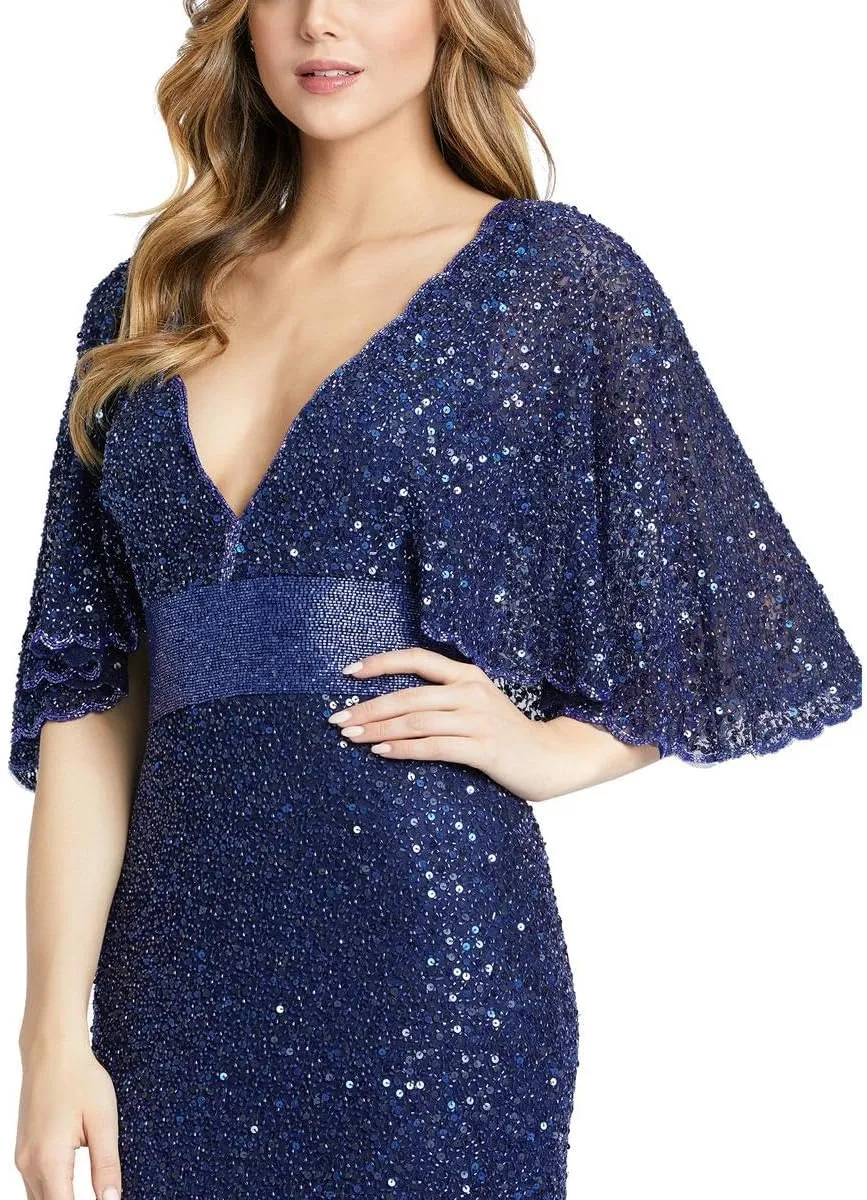 Mac Duggal Womens Beaded Capelet Evening Dress