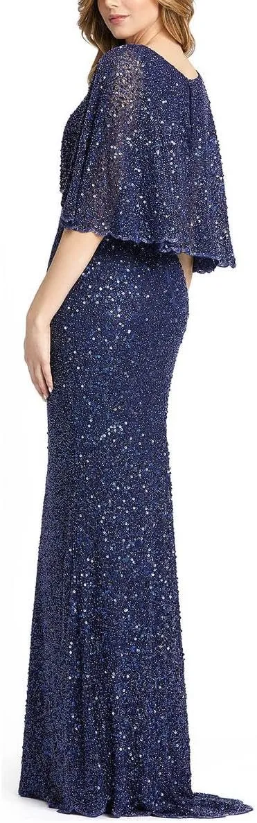 Mac Duggal Womens Beaded Capelet Evening Dress