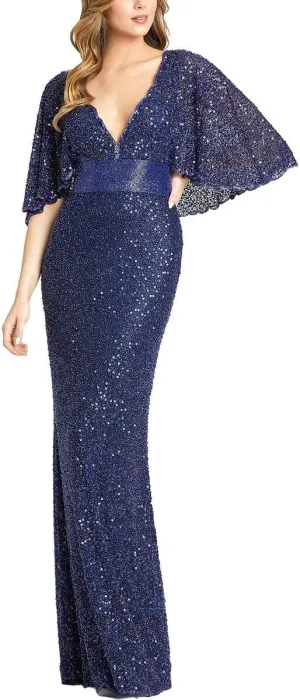 Mac Duggal Womens Beaded Capelet Evening Dress