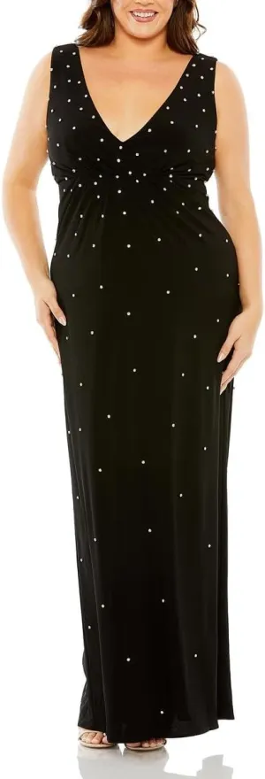 Mac Duggal Womens Plus Rhinestone Evening Dress