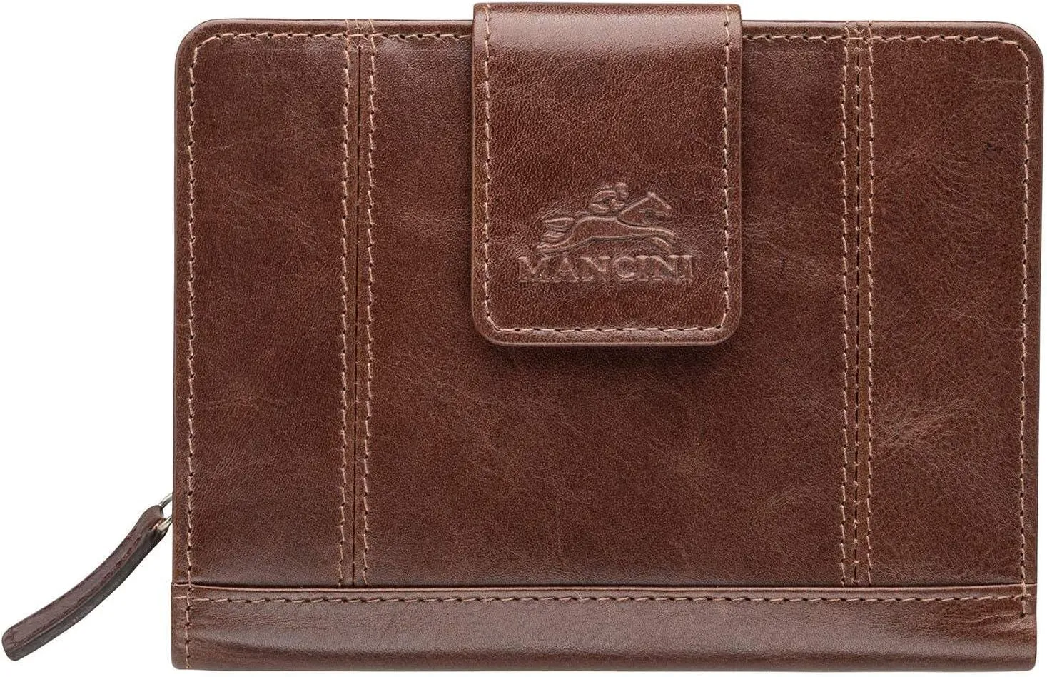 Mancini Casablanca Full Grain Leather RFID Secure Medium Clutch Wallet, Brown,One_Size(8700371-bn)