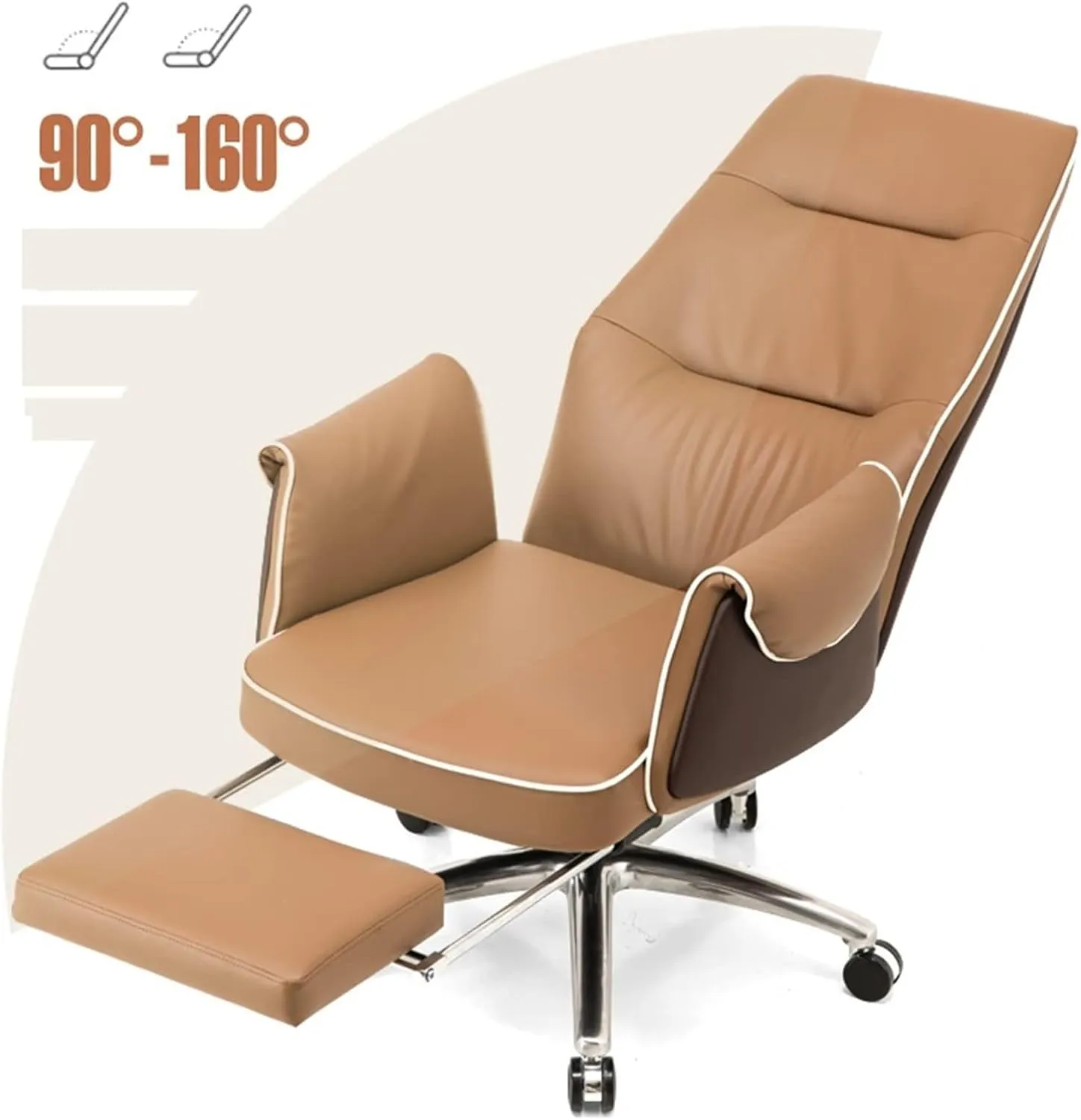 MARURY Big and Tall Office Chair,Modern Minimalist Leather Cowhide Boss Chair, Comfortable Sedentary, Ergonomic Learning Chair Chair for Home Office Make Up