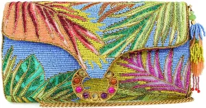 Mary Frances Beaded Crossbody Handbag with Tropical Leaf Embroidery Statement Evening Clutch Purse, Multi