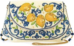 Mary Frances Capri Lemons Beaded Crossbody Handbag Vibrant Fruit Embroidery Novelty Evening Clutch Purse, Multicolor