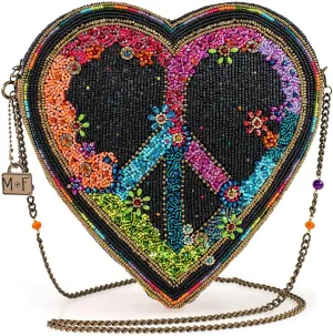 Mary Frances Peace Out Heart Beaded Crossbody Handbag – Colorful Statement Purse for Wedding or Party, Multicolor