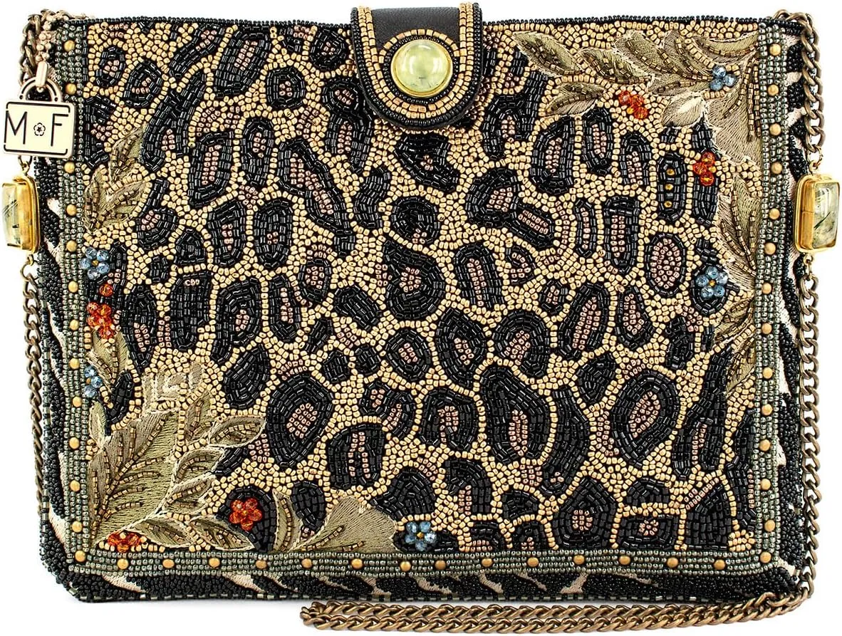Mary Frances Untamed Beaded Crossbody Handbag Clutch Animal Print Design Novelty Evening Purse with Removable Chain Strap, Black