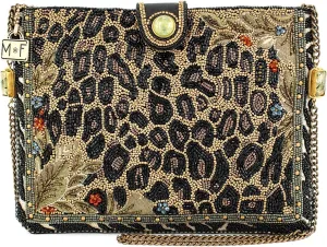 Mary Frances Untamed Beaded Crossbody Handbag Clutch Animal Print Design Novelty Evening Purse with Removable Chain Strap, Black
