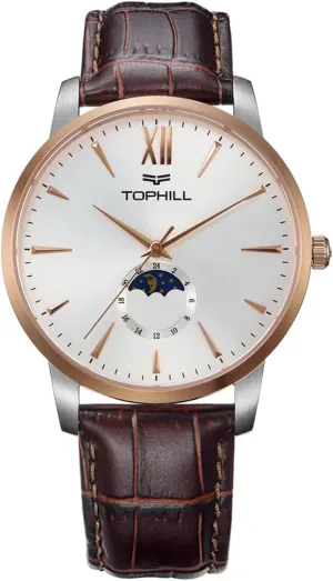 Mens Automatic Watch, Minimalist Black Leather Watch,Sapphire Crystal,Day& Night Display, Skeleton Mechanical, Elegant Relojes para Hombres