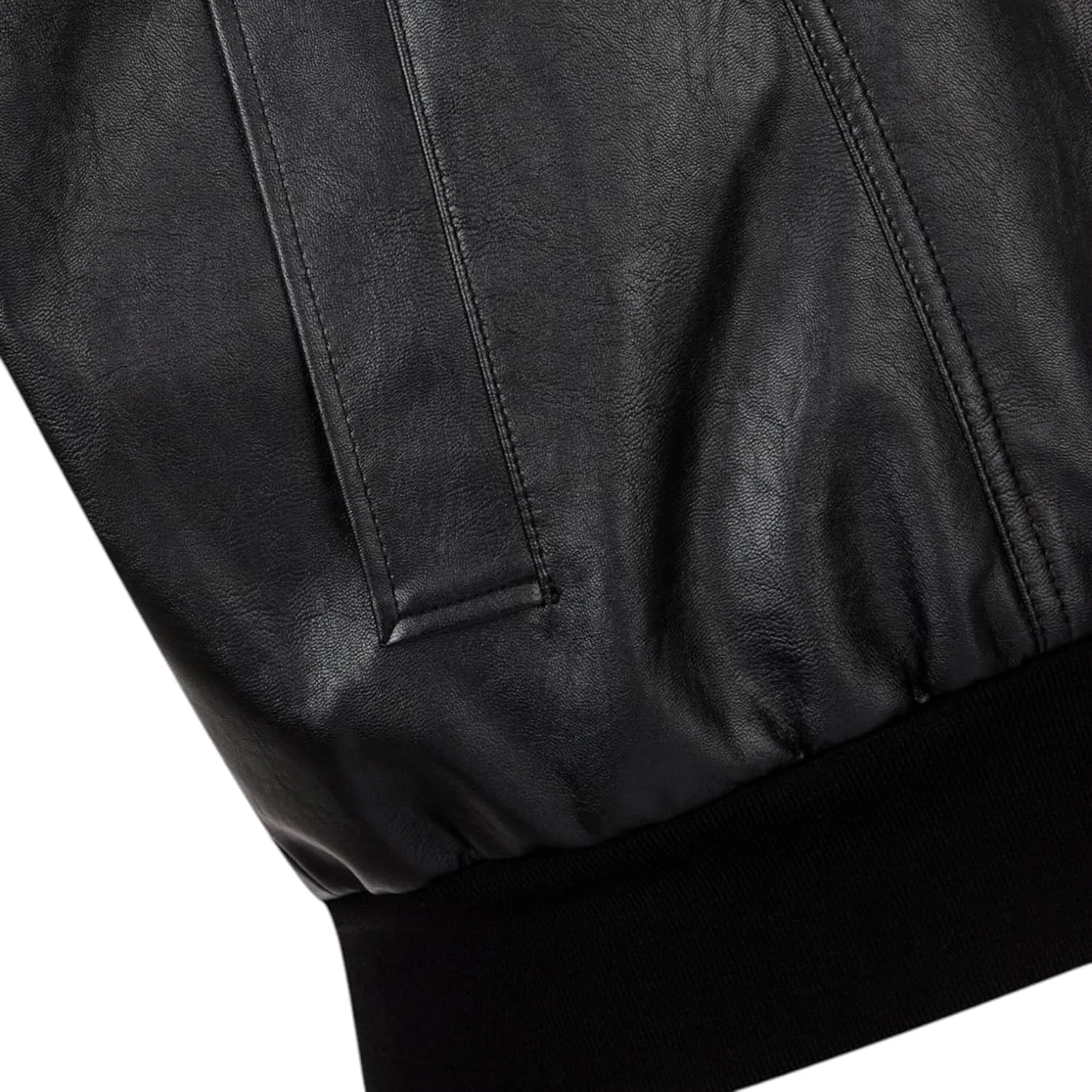 Men's Black Leather Bomber Jacket - Detachable High Neck, Military Style, Zip-Up Moto Biker Coat, Vintage Aviator Outerwear