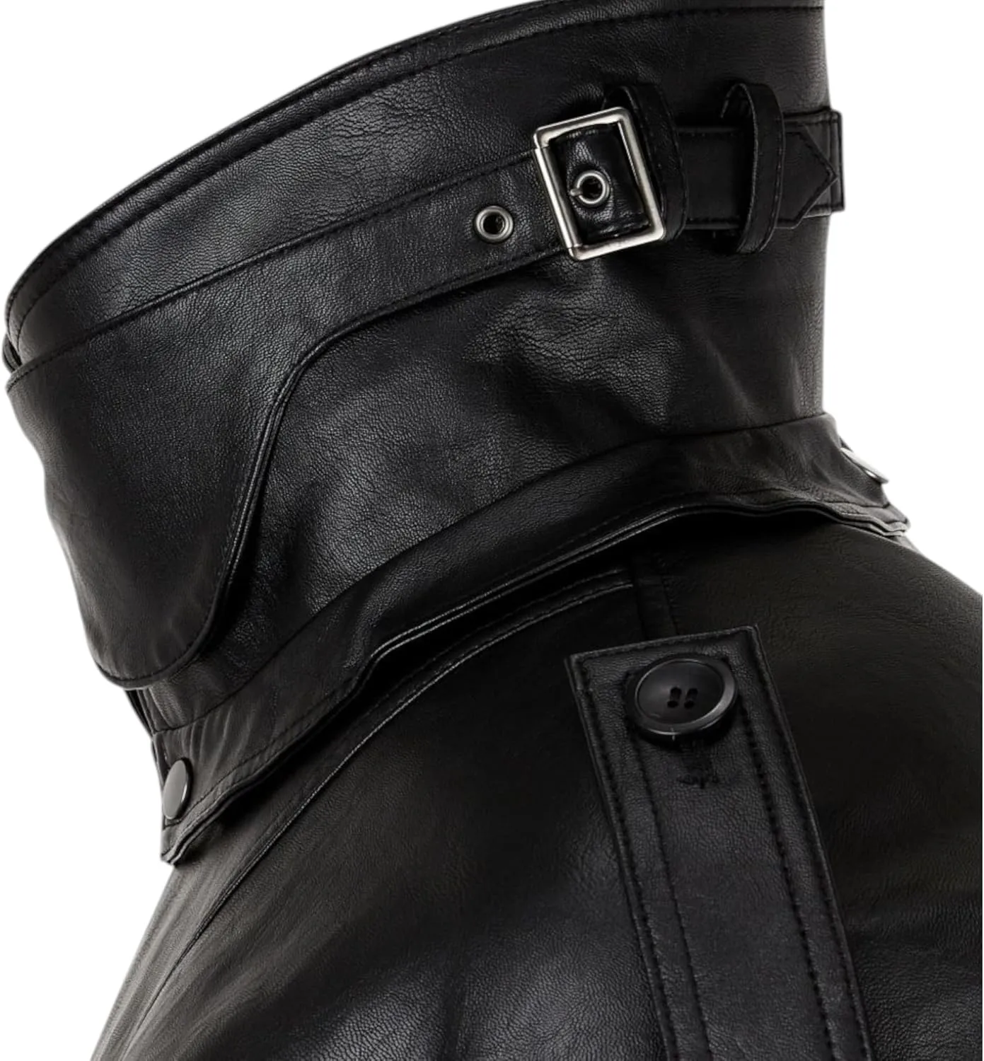 Men's Black Leather Bomber Jacket - Detachable High Neck, Military Style, Zip-Up Moto Biker Coat, Vintage Aviator Outerwear