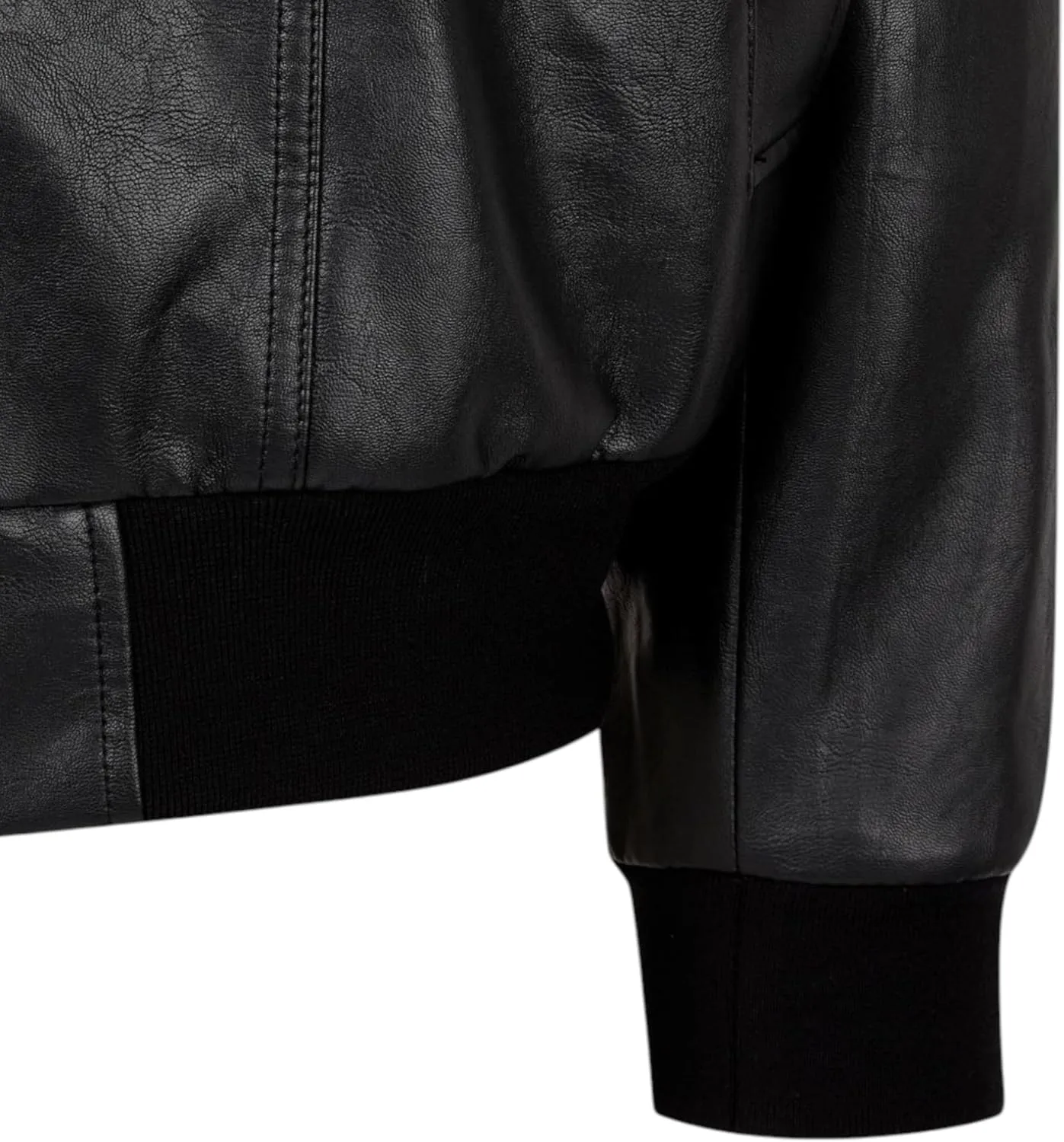 Men's Black Leather Bomber Jacket - Detachable High Neck, Military Style, Zip-Up Moto Biker Coat, Vintage Aviator Outerwear