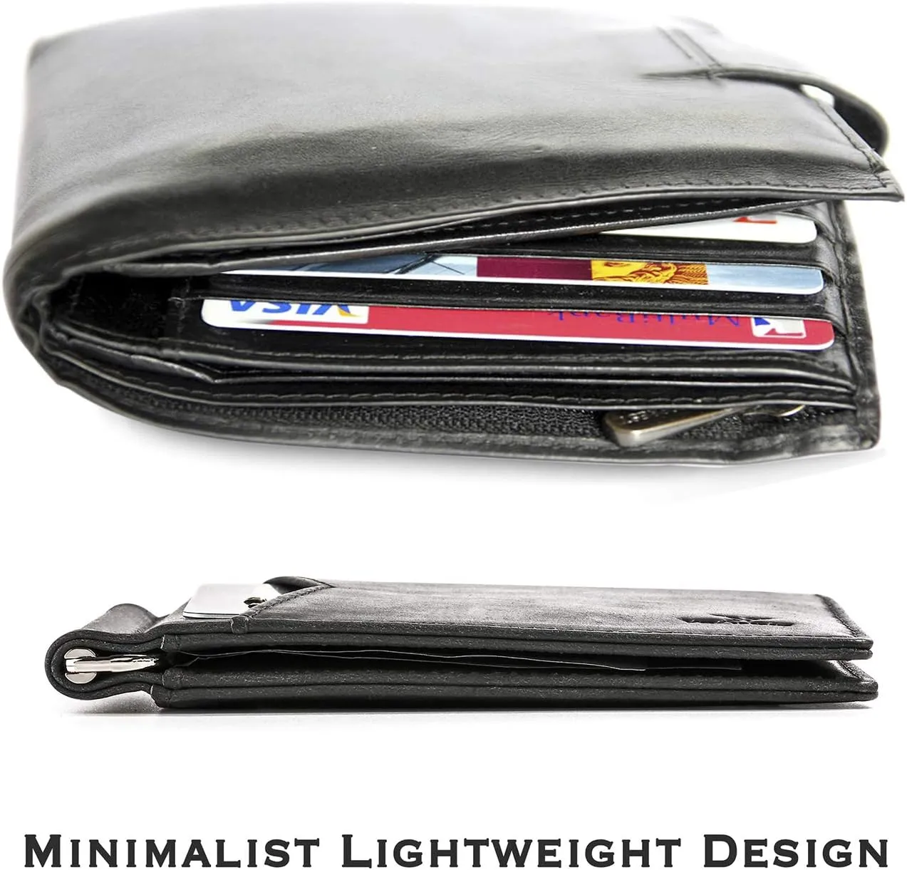 Mens Slim Wallet with Money Clip Front Pocket RFID Blocking Thin Bifold Leather Card Holder Minimalist Mini Billfold