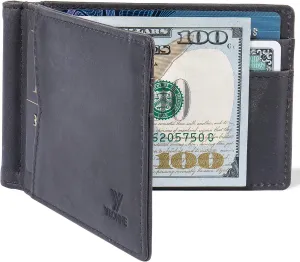 Mens Slim Wallet with Money Clip Front Pocket RFID Blocking Thin Bifold Leather Card Holder Minimalist Mini Billfold