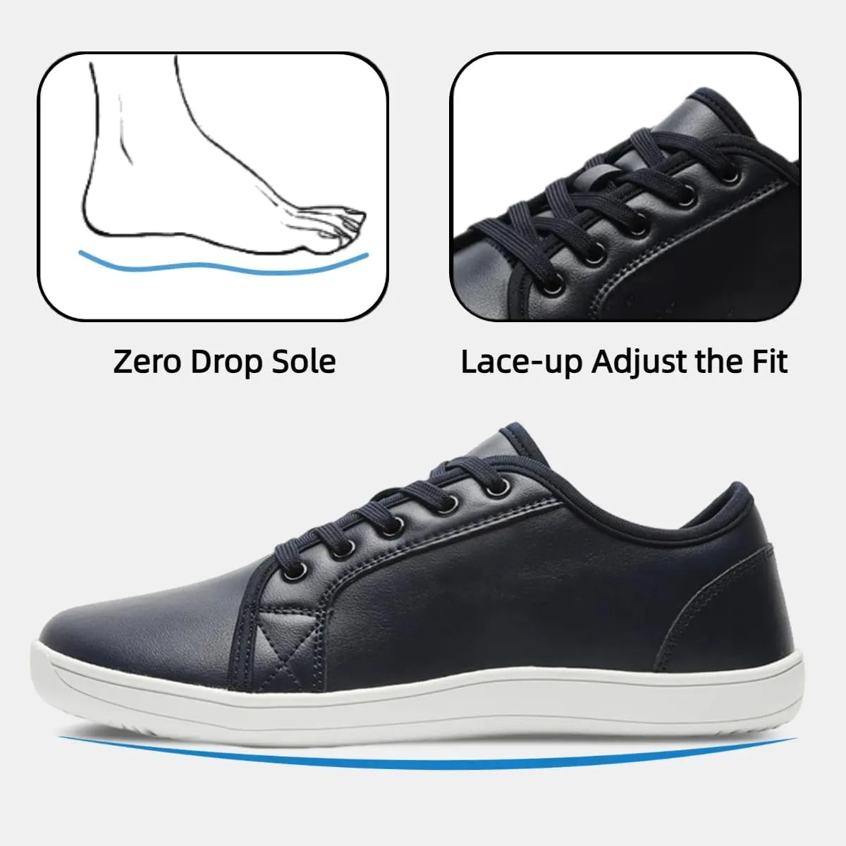 Mens Womens Minimalist Barefoot Sneakers Leather Shoes Wide Toe Box Zero Drop Walking Shoes
