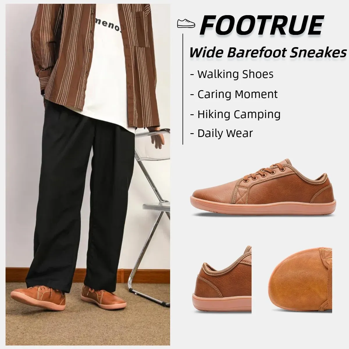 Mens Womens Minimalist Barefoot Sneakers Leather Shoes Wide Toe Box Zero Drop Walking Shoes