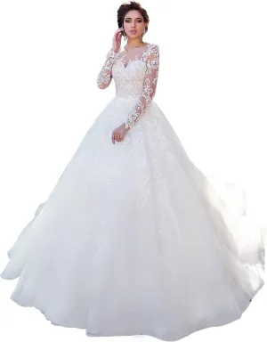 Mermaid Long Sleeve Wedding Dresses for Bride Lace Applique V-Neck Boho Bridal Dress with Train