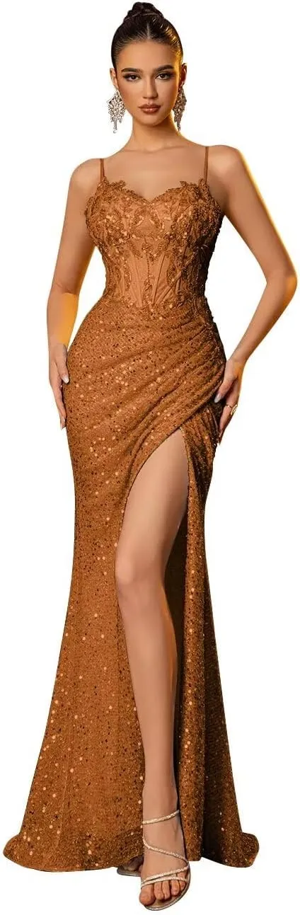 Mermaid Prom Dresses 2025 Sequin Evening Gowns for Women Formal Beaded Sparkly Homecoming Dresses Long 2025