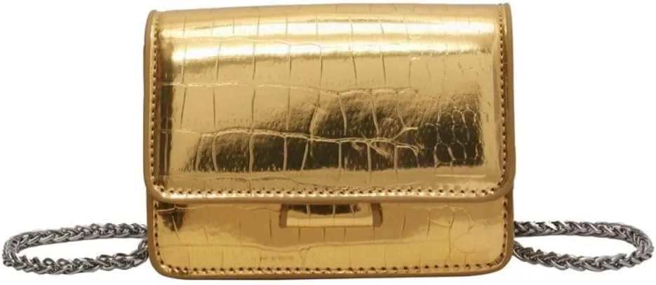 Metallic Evening Mini Silver Purse, Crossbody Bags for Women Y2K Glitter Clutch Handbag for Nightclub Parties