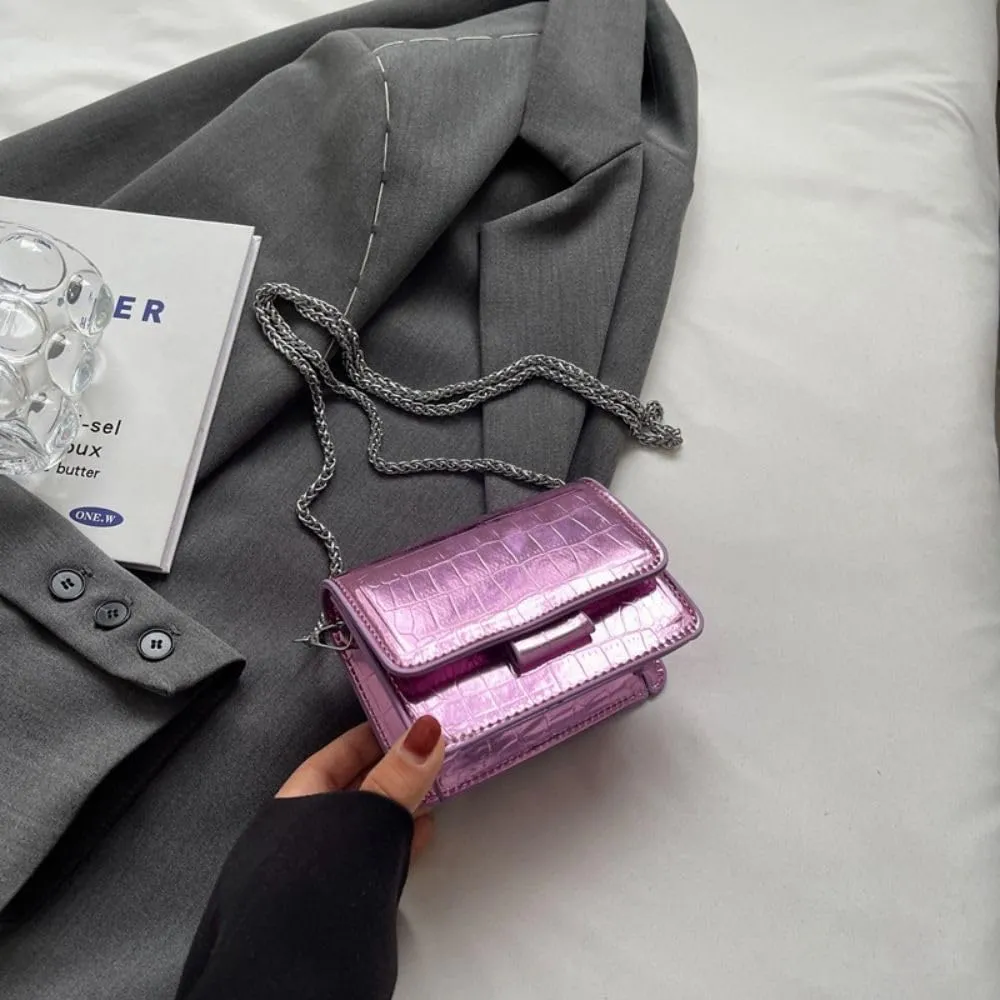Metallic Evening Mini Silver Purse, Crossbody Bags for Women Y2K Glitter Clutch Handbag for Nightclub Parties