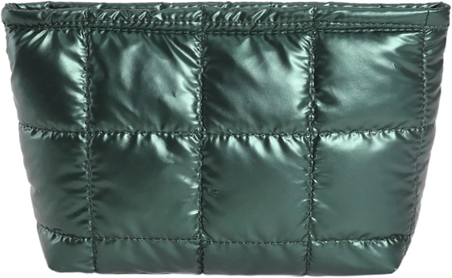 Metallic Quilted Cosmetic Bag Puffy Clutch Vintage Large Toiltry Organizer Makeup Bags for Women, Green