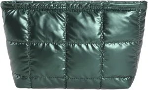 Metallic Quilted Cosmetic Bag Puffy Clutch Vintage Large Toiltry Organizer Makeup Bags for Women, Green