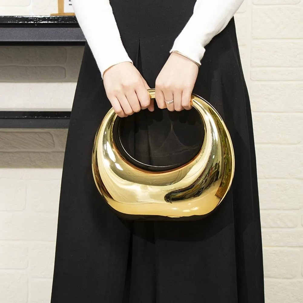 Metallic Womens Evening Bag Y2k Metallic Moon Shape Bag Acrylic Handbag Clutch Purse for Wedding Parties Travel 2024