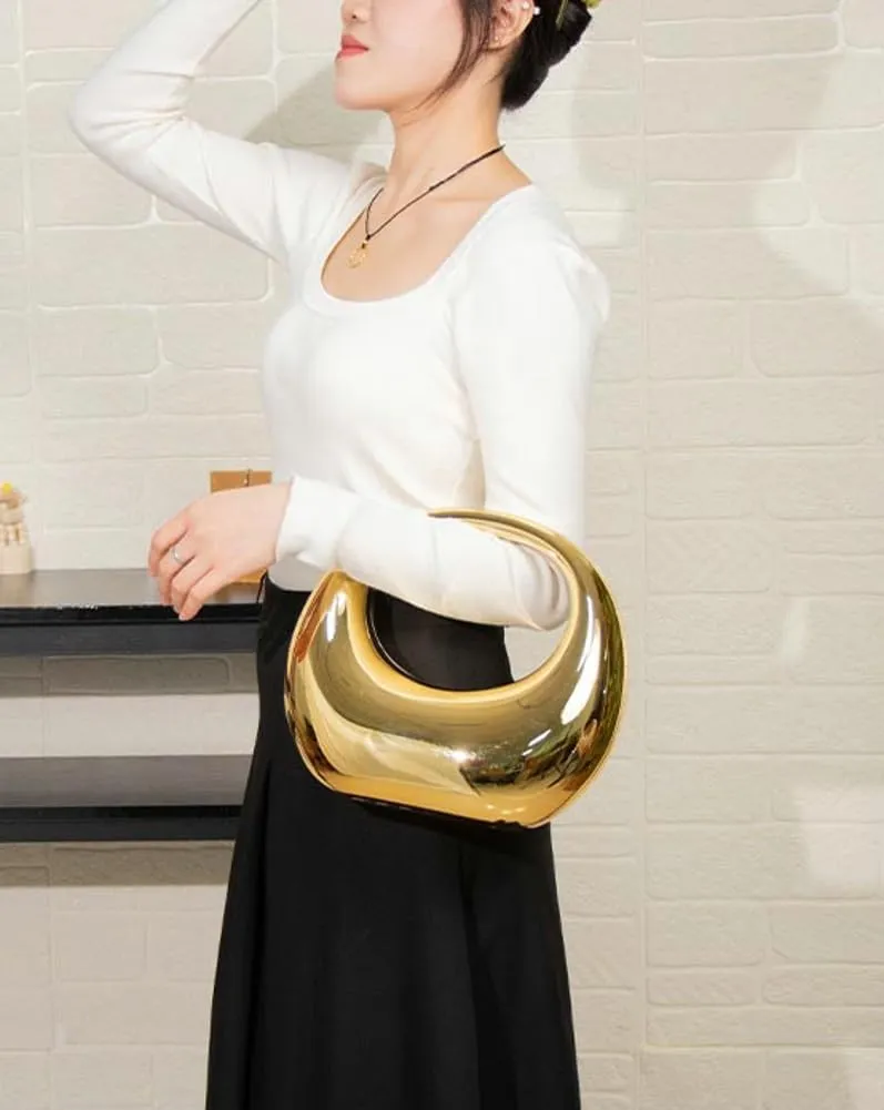 Metallic Womens Evening Bag Y2k Metallic Moon Shape Bag Acrylic Handbag Clutch Purse for Wedding Parties Travel 2024