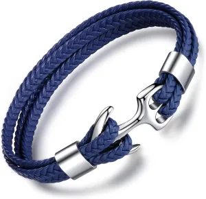 MicLee Men's Handmade Leather Bracelet Multilayer Vintage Anchor Bracelet Cuff Wrap Rope Wristband with Gift Box