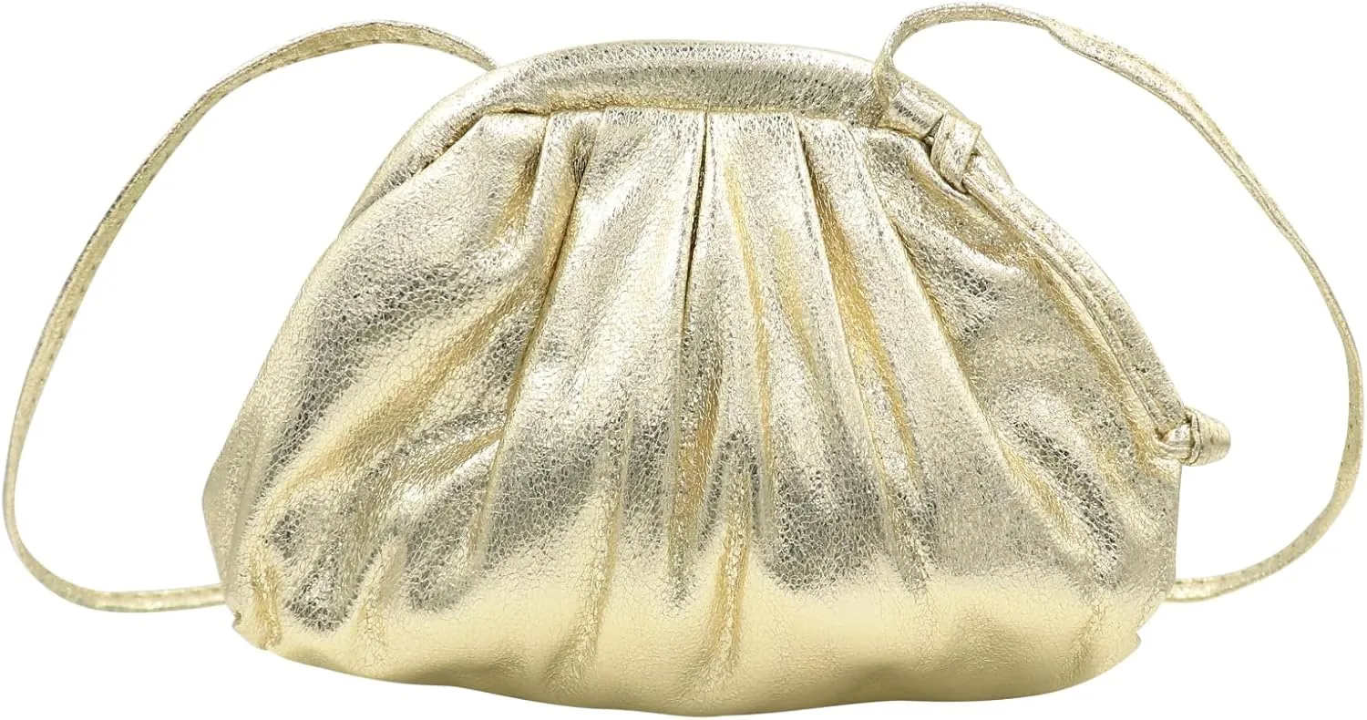 MINGSEECESS Women Fashion Cloud-Shaped Dumpling Bag Metallic Ruched Crossbody Cell Phone Bag Clutch Shoulder Handbag