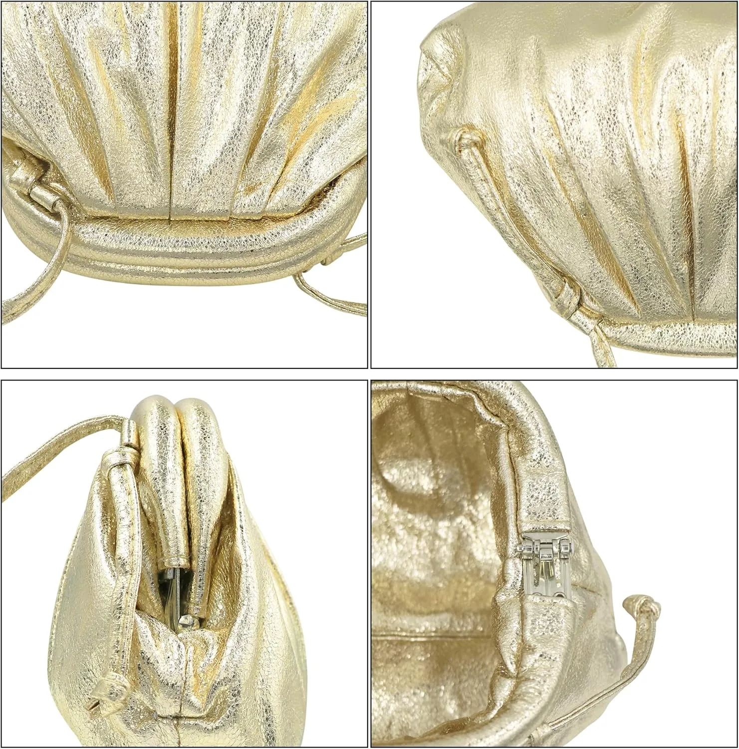 MINGSEECESS Women Fashion Cloud-Shaped Dumpling Bag Metallic Ruched Crossbody Cell Phone Bag Clutch Shoulder Handbag
