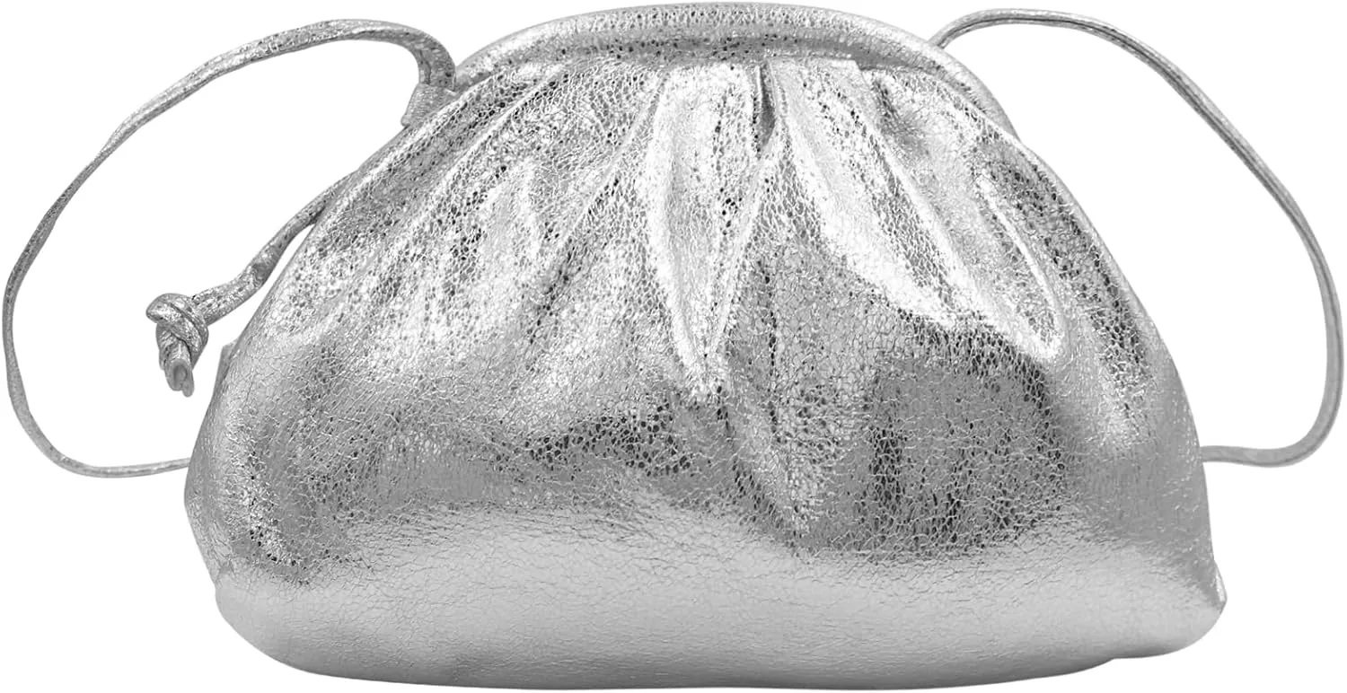 MINGSEECESS Women Fashion Cloud-Shaped Dumpling Bag Metallic Ruched Crossbody Cell Phone Bag Clutch Shoulder Handbag