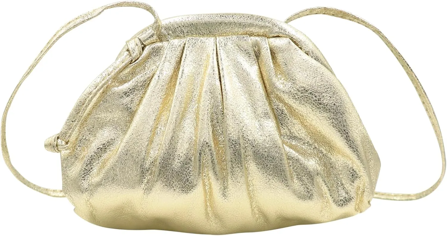 MINGSEECESS Women Fashion Cloud-Shaped Dumpling Bag Metallic Ruched Crossbody Cell Phone Bag Clutch Shoulder Handbag