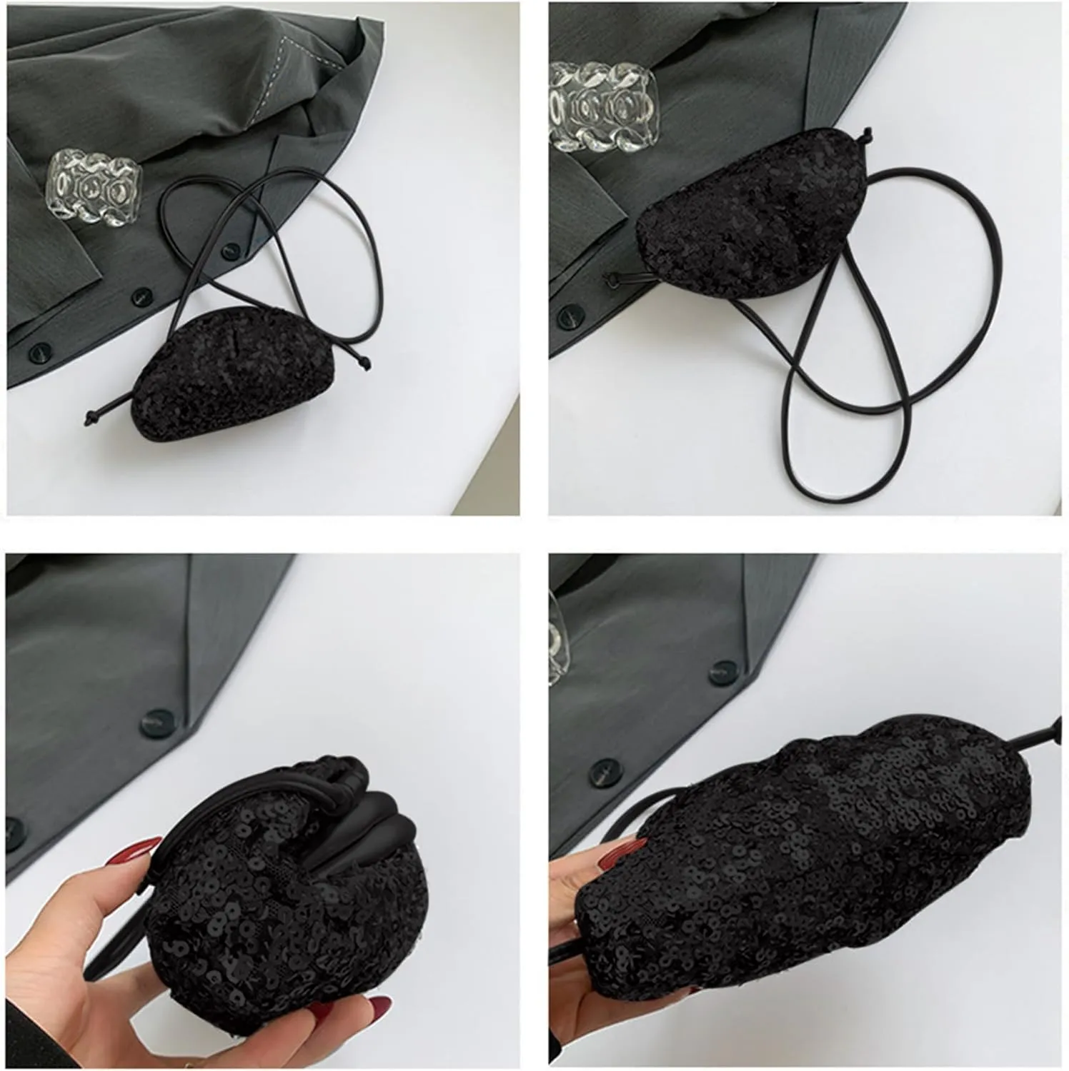 MINGSEECESS Women Fashion Cloud-Shaped Dumpling Bag Metallic Ruched Crossbody Cell Phone Bag Clutch Shoulder Handbag
