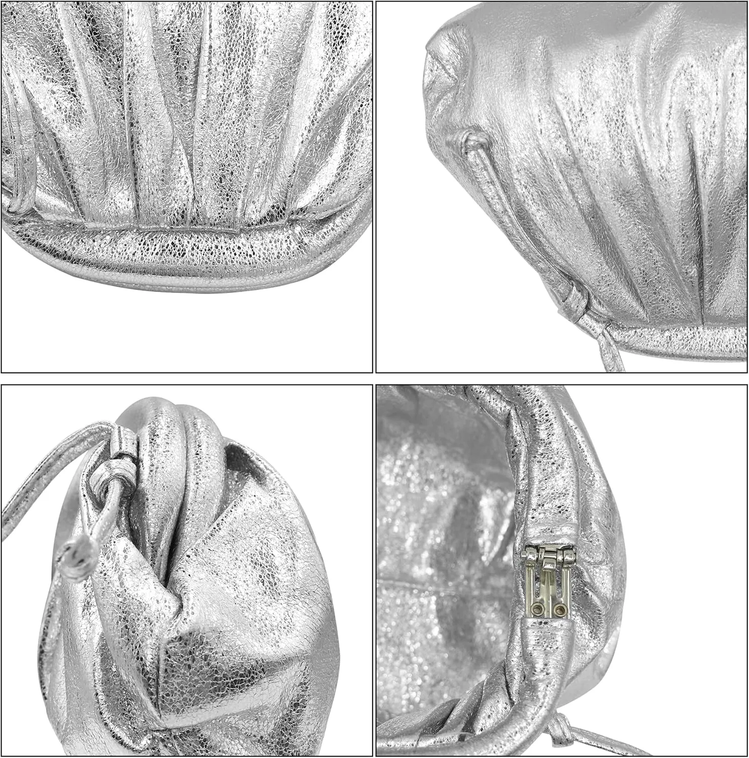 MINGSEECESS Women Fashion Cloud-Shaped Dumpling Bag Metallic Ruched Crossbody Cell Phone Bag Clutch Shoulder Handbag