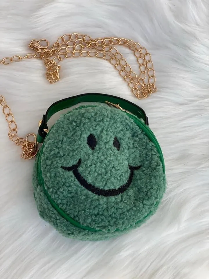 Mini Chenille Green Happy Face Purses