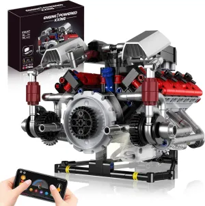 Mini V8 Engine Kits That Works Building Sets, 8-Cylinder Model Technic with Motor, APP Control & Light, Mechanic Engineering Collection for Adults Boys 14 Years & Up
