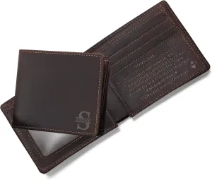 Minimalist Custom Engraved Leather Wallet for Husband Boyfriend Dad Son - Men Personalized RFID Blocking Bifold Wallets - Birthday Christmas Valentines Father Day Graduation for Him