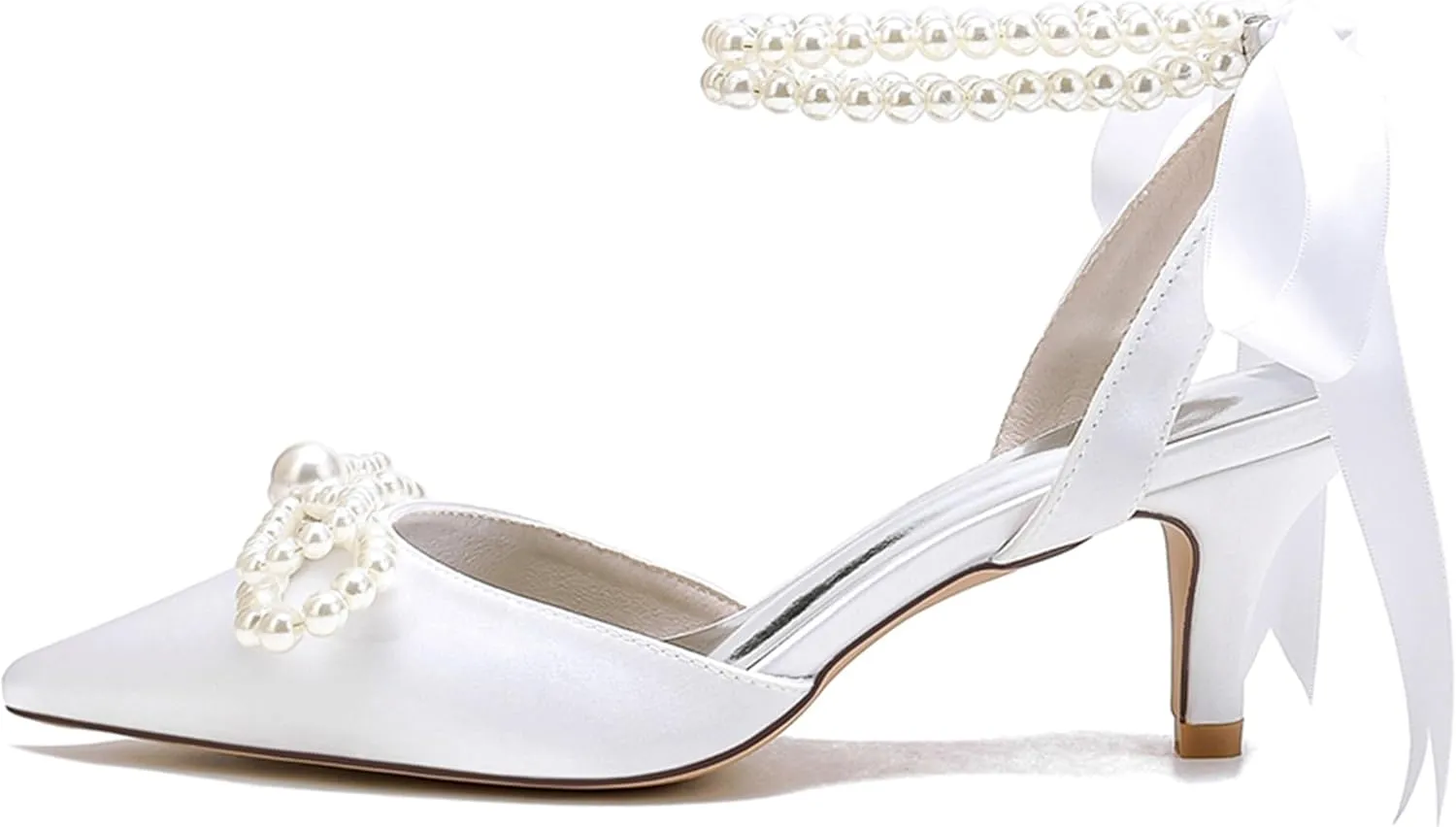 Minishion Bride Wedding Shoes Low Heel Beaded Evening Sandals Slingback Prom Pumps with Ribbon MS316