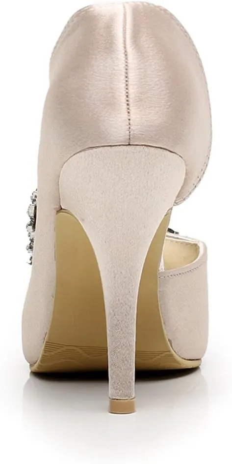 Minishion GYMZ632 Womens Open Toe Kitten Heel Satin Bridal Wedding Applique Shoes